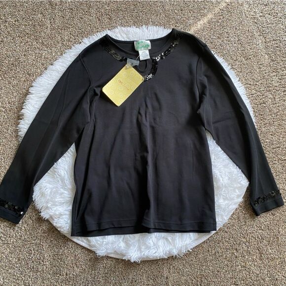 Quacker Factory Top New Black Sequin Womens Size Large - Picture 1 of 8